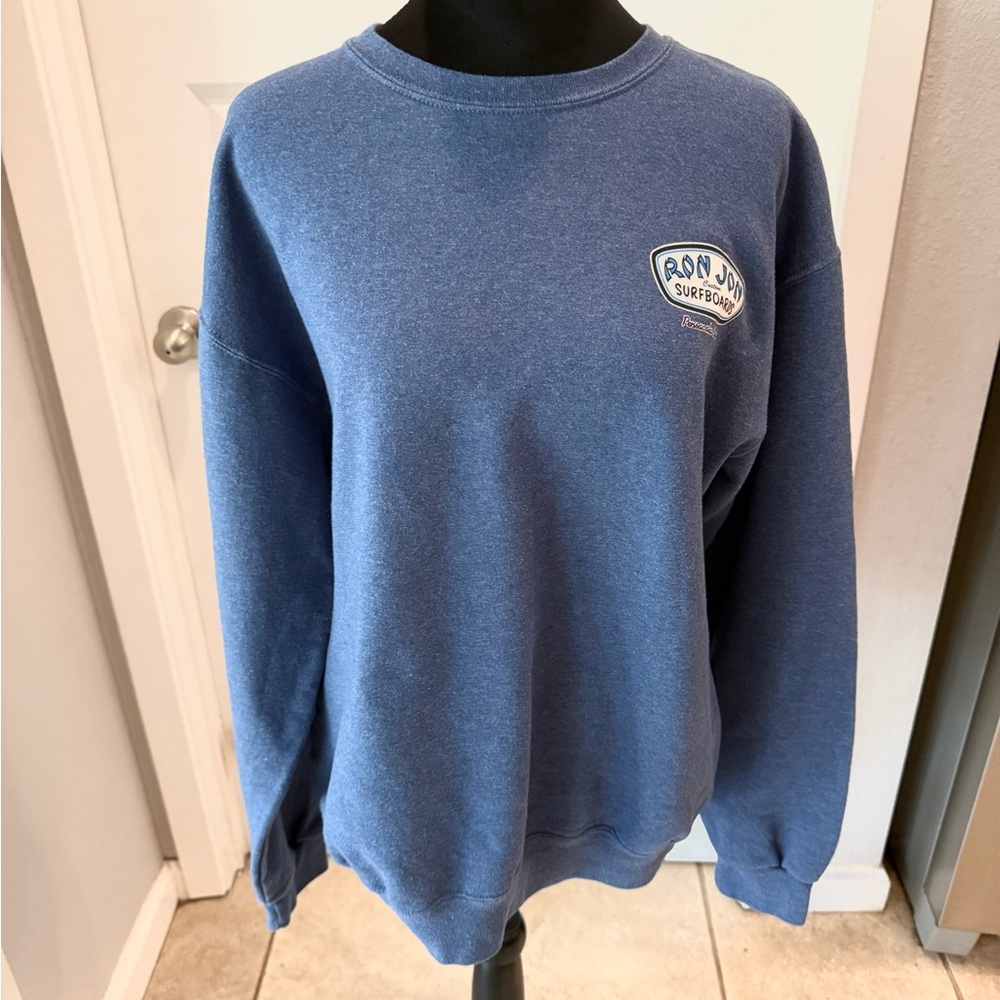 Ron Jon Men's Crewneck Sweater in Classic Blue “Pensacola Beach Logo”